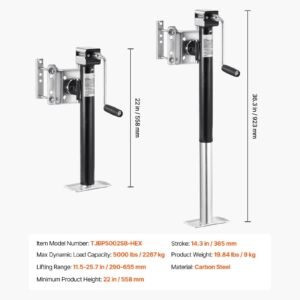 Trailer Jack, 5000 lbs Dynamic Load Capacity, Heavy Duty Swivel Bolt-on Trailer Jack, 14.3" Lift Trailer Jack Stand with Handle for RV Trailer, Horse Trailer, Utility Trailer, and Yacht Trailer