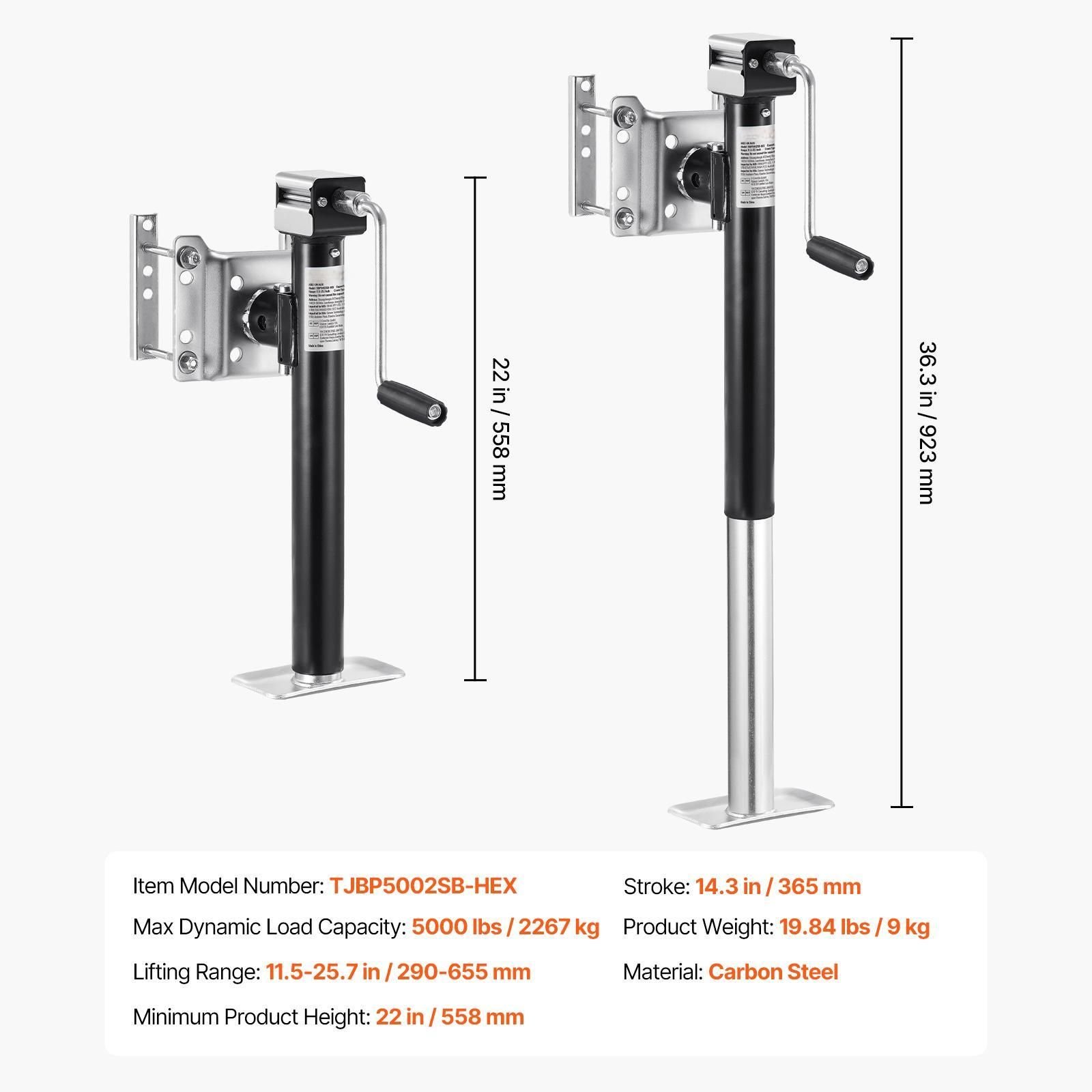 trailer jack, 5000 lbs dynamic load capacity, heavy duty swivel bolt on trailer jack, 14.3" lift trailer jack stand with handle for rv trailer, horse trailer, utility trailer, and yacht trailer