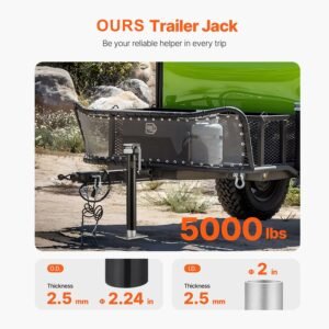 trailer jack, 5000 lbs dynamic load capacity, weld on pipe mount swivel trailer jack with ergonomic handle, 15 inch vertical travel, suitable for rv, horse, utility, camping and yacht trailers