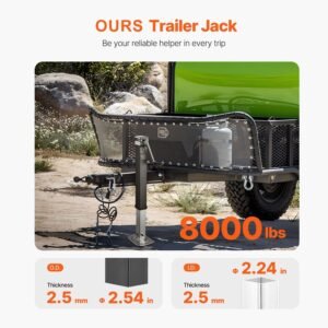 trailer jack, 8000 lbs dynamic load capacity, weld on pipe mount swivel trailer jack with ergonomic handle, 15 inch vertical travel, suitable for rv, horse, utility, camping and yacht trailers