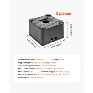 trailer jack blocks, 6" high heavy duty rv leveling blocks, each with 6000 lbs capacity, as rv jack stand, stool, camper accessories, for travel trailers, 5th wheels class a/c motorhomes, 2 pcs
