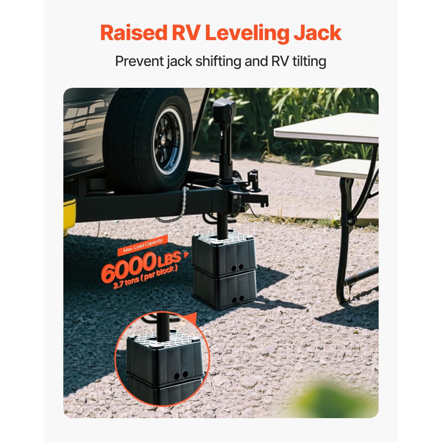 trailer jack blocks, 6" high heavy duty rv leveling blocks, each with 6000 lbs capacity, as rv jack stand, stool, camper accessories, for travel trailers, 5th wheels class a/c motorhomes, 2 pcs
