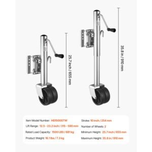 trailer jack with wheel, 1500 lbs load capacity, heavy duty swivel boat trailer jack with pp single wheel & ergonomic handle, 12 inch lift, fit for rvs, boats, horse trailers, utility trailers