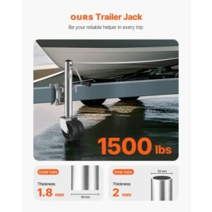 trailer jack with wheel, 1500 lbs load capacity, heavy duty swivel boat trailer jack with pp single wheel & ergonomic handle, 12 inch lift, fit for rvs, boats, horse trailers, utility trailers