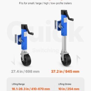 trailer jack with wheel, 1600 lbs heavy duty swivel boat trailer jack pp single wheel, 10" lift, bolt on trailer tongue jack with ergonomic handle for rv, boat, horse trailer, utility trailer