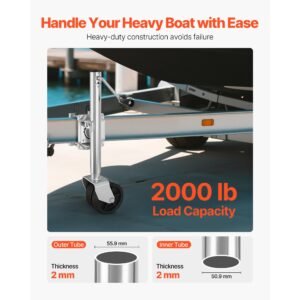 trailer jack with wheel, 2000 lbs load capacity, heavy duty swivel boat trailer jack with pp dual wheel & ergonomic handle, 15 27 inch lift range, fit for rvs, boats and utility trailers