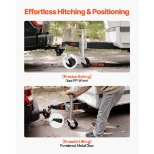 trailer jack with wheel, 2000 lbs load capacity, heavy duty swivel boat trailer jack with pp dual wheel & ergonomic handle, 15 27 inch lift range, fit for rvs, boats and utility trailers