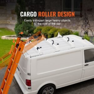 trailer ladder rack, 54" 3 crossbars ladder roof rack, heavy duty steel van roof rack, 800 lbs capacity van ladder rack with cargo roller and straps, fit for ford transit 150 250 350, 2015 2022