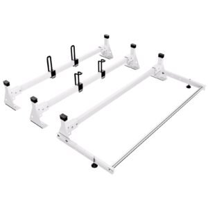 Trailer Ladder Rack, 54" 3 Crossbars Ladder Roof Rack, Heavy-duty Steel Van Roof Rack, 800 lbs Capacity Van Ladder Rack with Cargo Roller and Straps, Fit for Ford Transit 150 250 350, 2015-2022