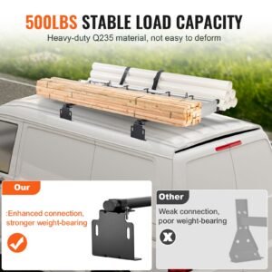 trailer ladder rack, 60" 2 crossbars ladder roof rack, heavy duty steel van roof ladder rack, 500 lbs capacity van ladder rack, fit for universal truck roofs