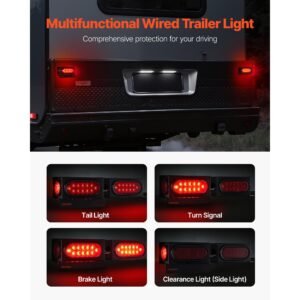 trailer lights, 10 30v led trailer tail lights kit with stop brake turn tail clearance (side) lamp, left and right waterproof tow lighting kit for boat truck camper rv snowmobile bus caravan