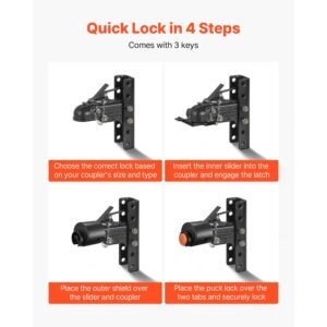 trailer lock, fits 2 5/16 inch cast ball couplers, heavy duty hitch lock with 3 keys secures security chains, corrision resistant, anti theft rv trailer locks for rv, trailer, boat