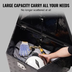 trailer tongue box, aluminum alloy diamond plate tongue box tool chest, heavy duty trailer box storage with lock and keys, utility trailer tongue box for pickup truck, rv, trailer, 33"x19"x18"
