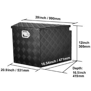 trailer tongue box, aluminum alloy diamond plate tongue box tool chest, heavy duty trailer box storage with lock and keys, utility trailer tongue box for pickup truck, rv, trailer, 39"x16.5"x12"