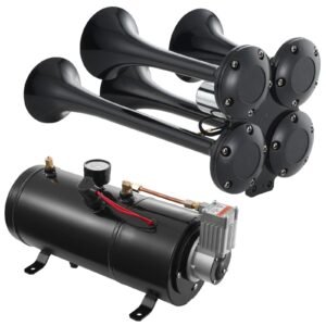 train horns kit, 4 trumpet air horn kit, 150db train horns for pickup trucks, 12v 120 psi air compressor 0.8 gal/3 l tank with gauge for any 12v vehicle car truck train van boat