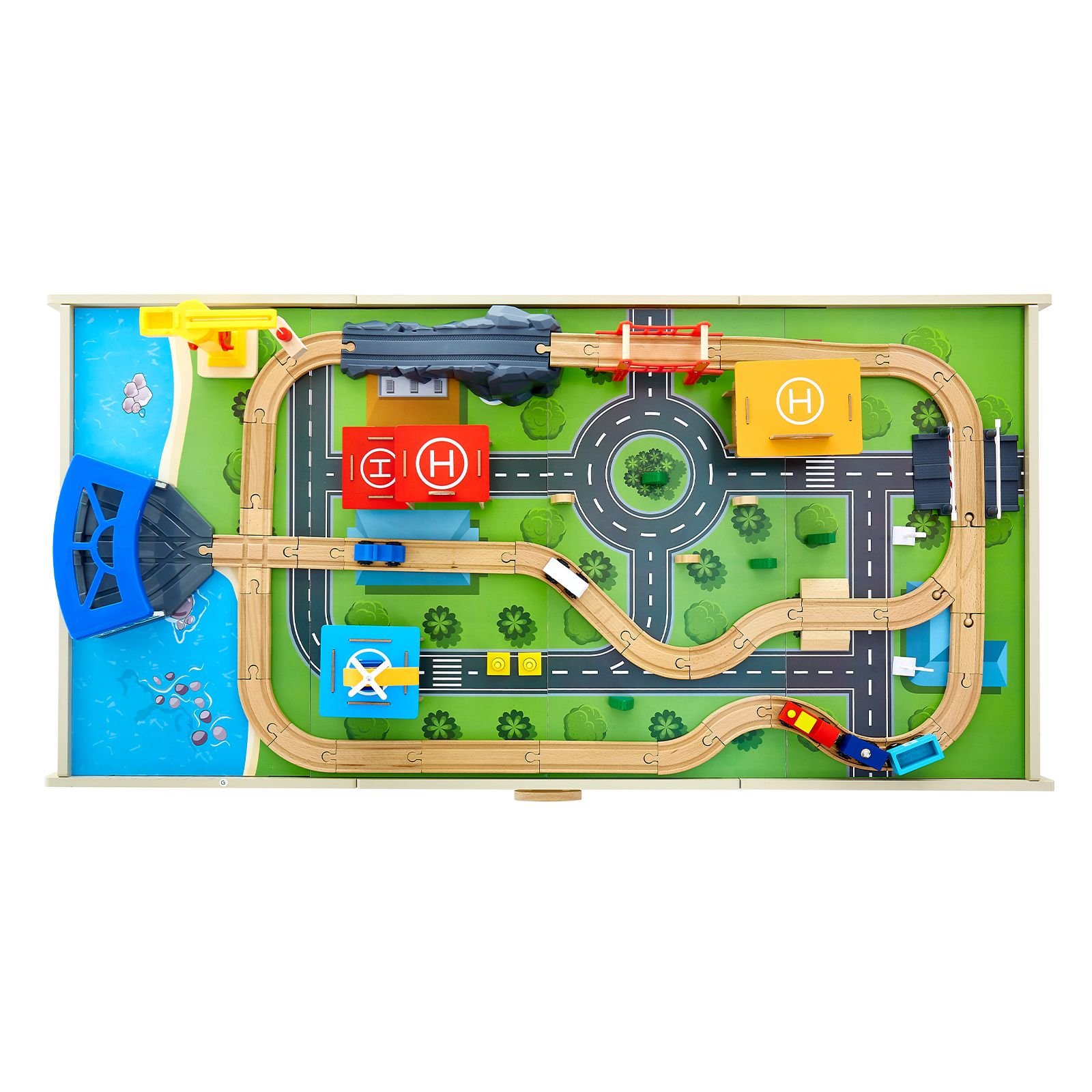 train table, 62 multicolor pieces wooden kids activity table with large storage drawer, 3 in 1 wooden train set for playing, drawing, reading, eating, creative toy set for kids ages 3+
