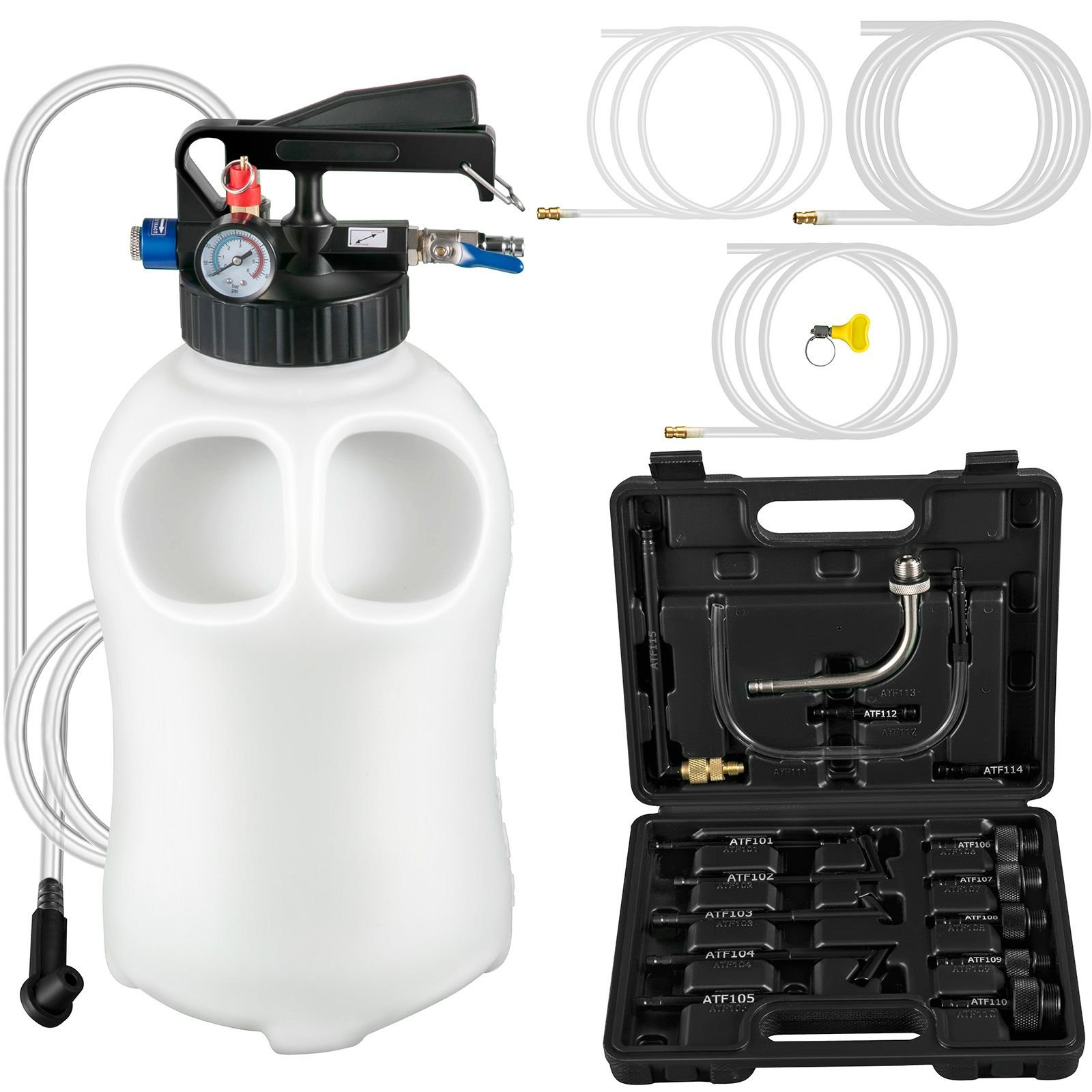 transmission fluid pump 2 way atf refill system dispenser, oil and liquid extractor 10 liter large capacity, automatic transmission fluid pump tool set with 14 pieces atf filler adapters