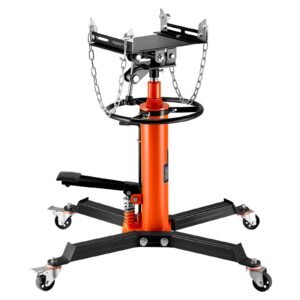 transmission jack, 1/2ton/1100lbs capacity hydraulic telescopic transmission jack, 2 stage floor jack stand with foot pedal, 360° swivel wheel, garage/ shop lift hoist, orange