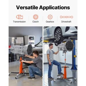 transmission jack, 1/2ton/1100lbs capacity hydraulic telescopic transmission jack, 2 stage floor jack stand with foot pedal, 360° swivel wheel, garage/ shop lift hoist, orange