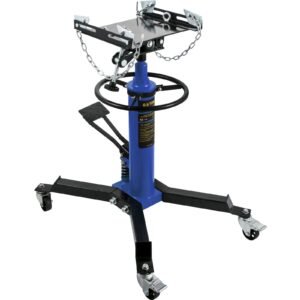 transmission jack, 33" 67" high lift, 1100 lbs hydraulic telescoping transmission jack, 2 stage floor jack stand 1/2 ton capacity with foot pedal, 360° swivel wheel, garage/shop lift hoist