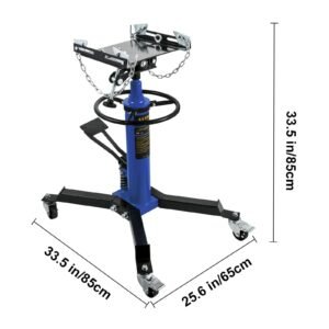 transmission jack, 33" 67" high lift, 1100 lbs hydraulic telescoping transmission jack, 2 stage floor jack stand 1/2 ton capacity with foot pedal, 360° swivel wheel, garage/shop lift hoist