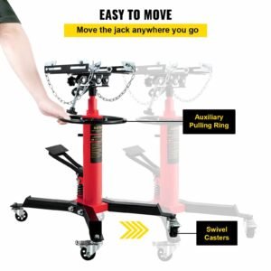 transmission jack,0.75 ton/1660 lbs capacity hydraulic telescopic transmission jack, 2 stage floor jack stand with foot pedal, 360° swivel wheel, garage/shop lift hoist, red