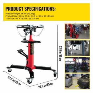 transmission jack,0.75 ton/1660 lbs capacity hydraulic telescopic transmission jack, 2 stage floor jack stand with foot pedal, 360° swivel wheel, garage/shop lift hoist, red