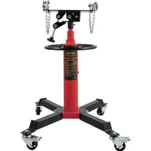 transmission jack,0.75 ton/1660 lbs capacity hydraulic telescopic transmission jack, 2 stage floor jack stand with foot pedal, 360° swivel wheel, garage/shop lift hoist, red