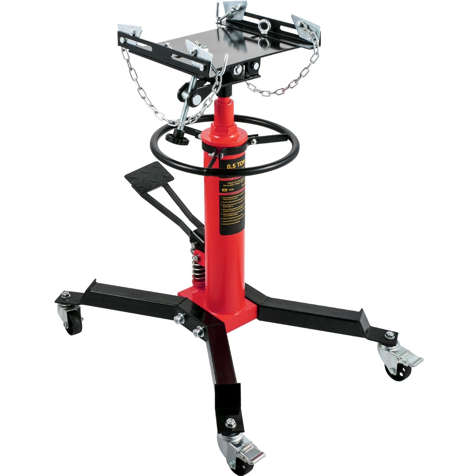transmission jack,1/2ton/1100lbs capacity hydraulic telescopic transmission jack, 2 stage floor jack stand with foot pedal, 360° swivel wheel, garage/shop lift hoist, red