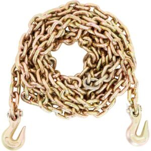 transport binder chain, 7100 lbs working load limit, 3/8'' x 20' g80 tow chain tie down with grab hooks, dot certified, galvanized coating manganese steel for dock factory construction site