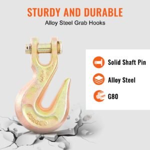 transport binder chain, 7100lbs working load limit, 3/8''x20' g80 tow chain tie down with grab hooks, dot certified, galvanized coating manganese steel for dock factory construction site, 2 pack