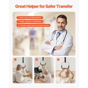 trapeze bar for bed mobility, height adjustable bed trapeze with 2 casters, 350lbs weight capacity heavy duty pull up trapeze bar with floor stand for elderly, disabled, bedridden patients