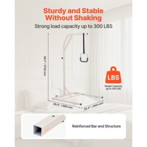 trapeze bar for bed mobility, height adjustable free standing trapeze bar with 2 wheels, 300lbs capacity bed pull up assist for elderly disabled, ideal for hospital, nursing home & home care