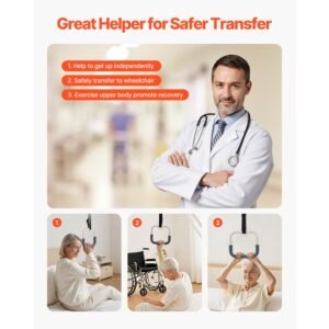 trapeze bar for bed mobility, height adjustable free standing trapeze bar with 2 wheels, 300lbs capacity bed pull up assist for elderly disabled, ideal for hospital, nursing home & home care