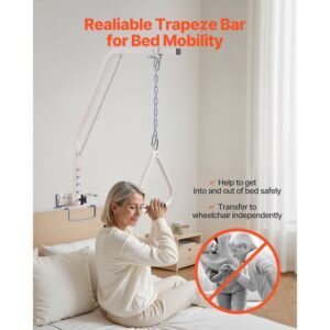 trapeze bar for bed mobility, medical bed trapeze with clamps & metal chain, 250lbs weight capacity bed pull up assist for elderly & disabled, ideal for home care, hospitals, nursing homes