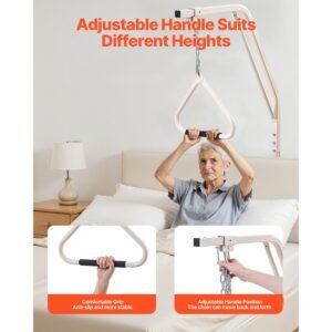 trapeze bar for bed mobility, medical bed trapeze with clamps & metal chain, 250lbs weight capacity bed pull up assist for elderly & disabled, ideal for home care, hospitals, nursing homes