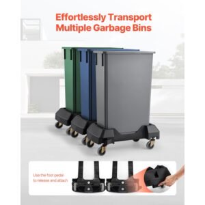 trash can dolly, fit 16/23 gallon containers, slim trash can roller base with 4 lockable wheels, 200lbs weight capacity, heavy duty barrel dolly, smooth & quiet rolling plastic bin dolly