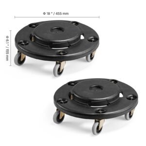 trash can dolly, fit 20, 32, 44, 55 gallon containers, 2 packs round trash can roller base with 4 lockable wheels, 500lbs heavy duty barrel dolly, multi functional rolling dolly cart