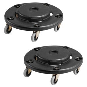 trash can dolly, fit 20, 32, 44, 55 gallon containers, 2 packs round trash can roller base with 4 lockable wheels, 500lbs heavy duty barrel dolly, multi functional rolling dolly cart