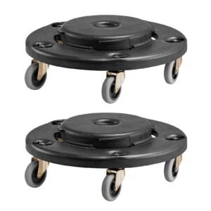 trash can dolly, fit 20, 32, 44, 55 gallon containers, 2 packs round trash can roller base with 4 lockable wheels, 500lbs heavy duty barrel dolly, multi functional rolling dolly cart