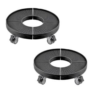 trash can dolly with 4 lockable wheels, 440lbs weight capacity, 2 packs round trash can roller base, 15 22.8 in adjustable, heavy duty plant caddy, multi functional rolling dolly cart, black