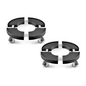 trash can dolly with 4 lockable wheels, 440lbs weight capacity, 2 packs round trash can roller base, 15 22.8 in adjustable, heavy duty plant caddy, multi functional rolling dolly cart, black