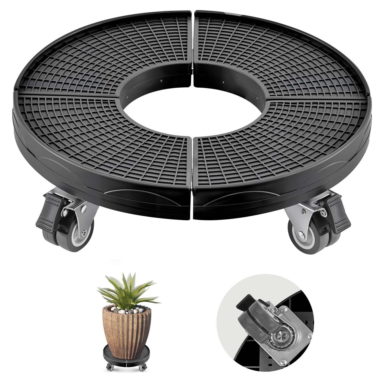 trash can dolly with 4 lockable wheels, 440lbs weight capacity, round trash can roller base, 15 22.8 in adjustable, heavy duty drum dolly plant caddy, multi functional rolling dolly cart, black