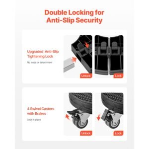 trash can dolly with 4 lockable wheels, 440lbs weight capacity, round trash can roller base, 15 22.8 in adjustable, heavy duty drum dolly plant caddy, multi functional rolling dolly cart, black