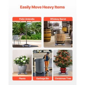 trash can dolly with 4 lockable wheels, 440lbs weight capacity, round trash can roller base, 15 22.8 in adjustable, heavy duty drum dolly plant caddy, multi functional rolling dolly cart, blue