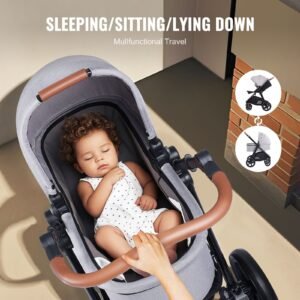 travel system stroller with infant bassinet, 2 in 1 baby cradle stroller combo, reversible seat, easy one button folding, eva tires with brake aluminum stroller carseat combo set (white)