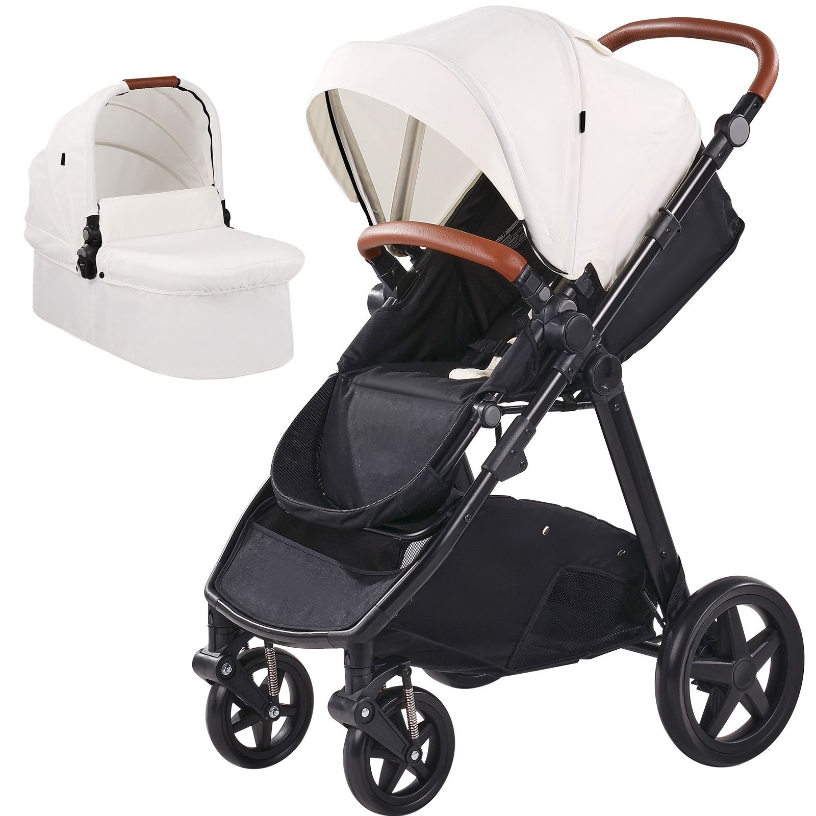 travel system stroller with infant bassinet, 2 in 1 baby cradle stroller combo, reversible seat, easy one button folding, eva tires with brake aluminum stroller carseat combo set (white)