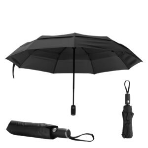 Travel Umbrella, 42 in Portable Compact Umbrellas, Automatic Open-Close Umbrella, Lightweight & Durable with Flexible Fiberglass Ribs, Windproof, Rainproof, and Sun-Blocking Canopy (Black)