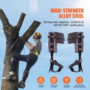 tree climbing spikes, 1 pair alloy steel climbing spurs, 350lbs load capacity tree climbing gear with straps and spike protectors, arborist equipment for climbers, hunting, fruit picking, brown