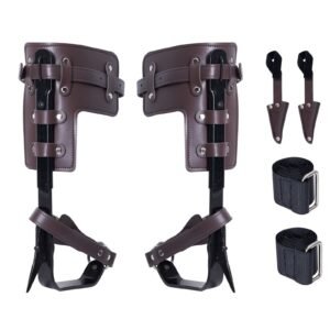 Tree Climbing Spikes, 1 Pair Alloy Steel Climbing Spurs, 350lbs Load Capacity Tree Climbing Gear with Straps and Spike Protectors, Arborist Equipment for Climbers, Hunting, Fruit Picking, Brown